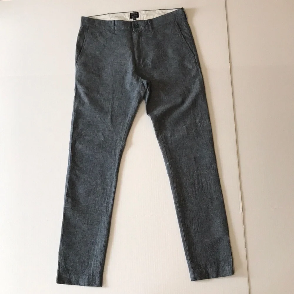J.CREW—THE DRIGGS Men’s Dark Gray Slate Linen Cotton Blend Straight Leg Chinos